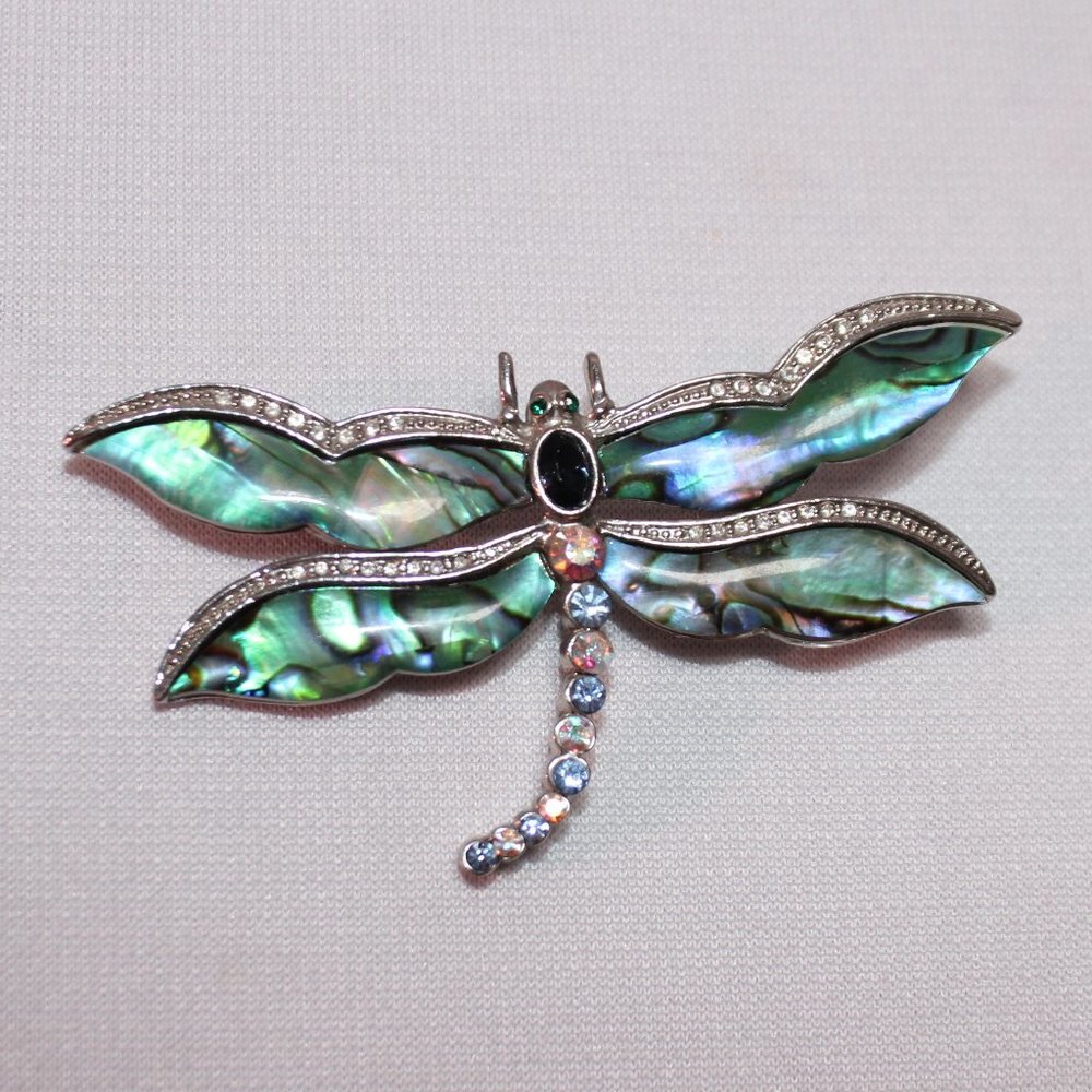 Vintage Abalone Dragonfly Brooch WRhinestones 28$
